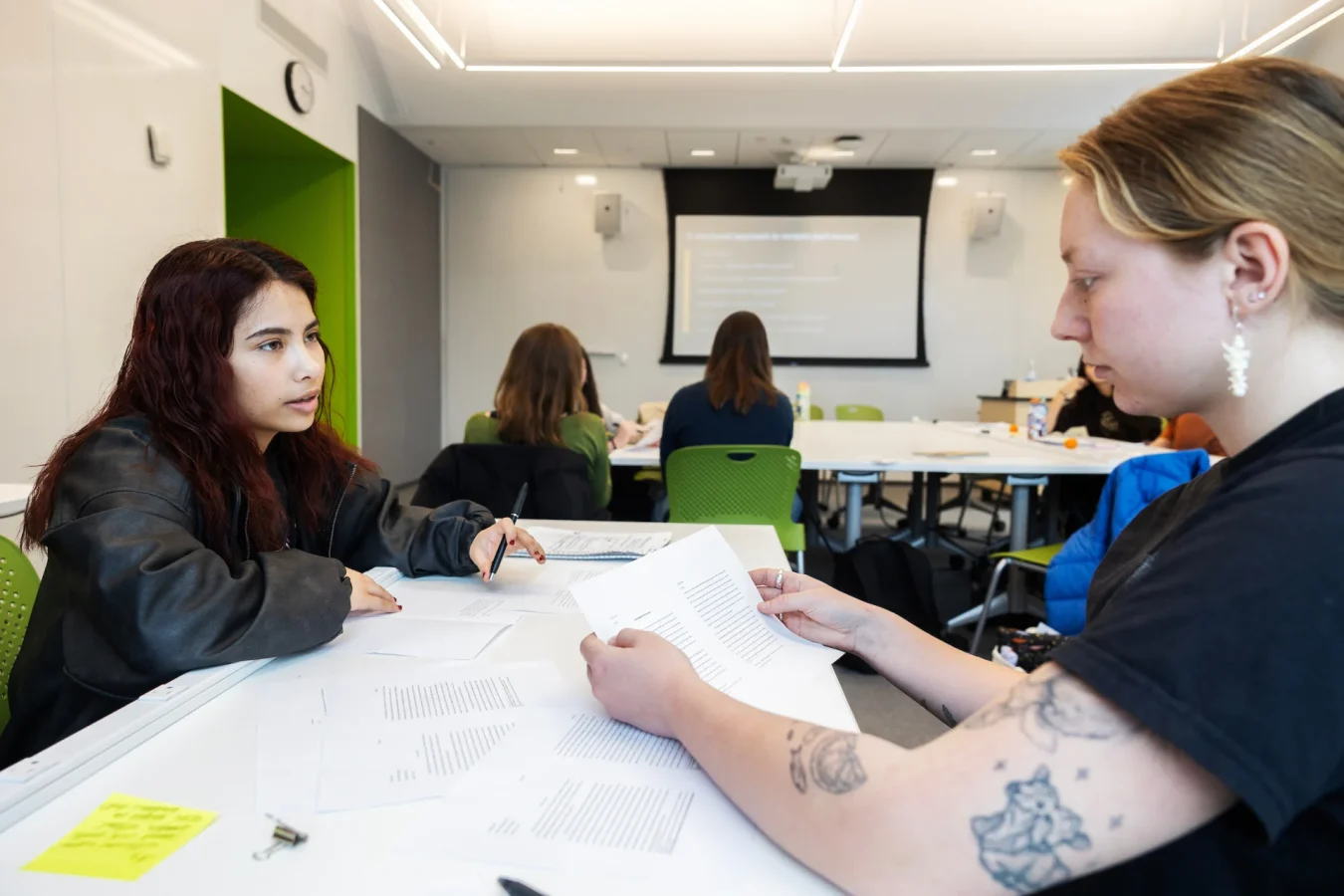 Two students in a Gender and Sexuality Studies class.