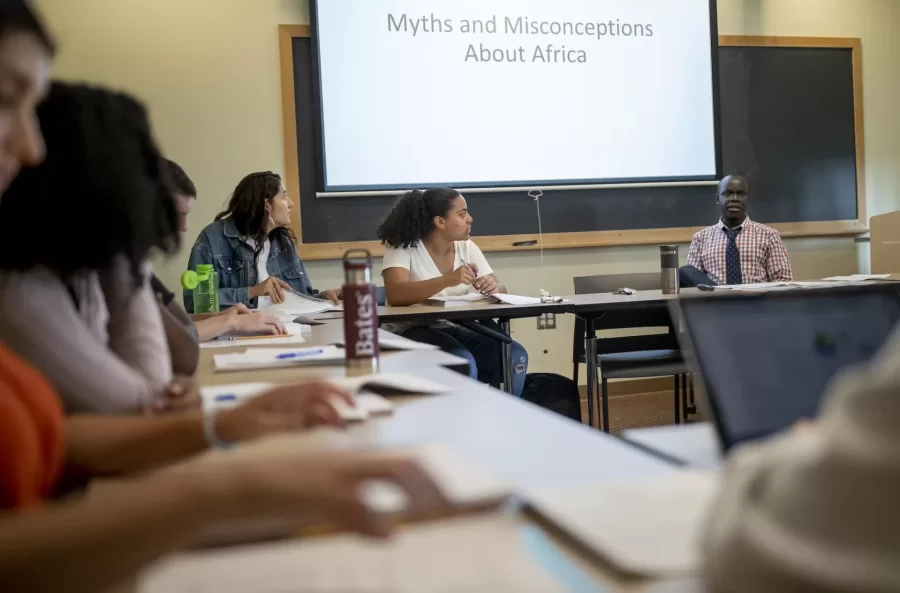 First day of classes in First-Year Seminar with Assistant Professor of History Patrick Otim.
FYS 468 - Beyond Nelson Mandela: Themes and Personalities in South African History
Nelson Mandela became South Africa's first black president in 1994 after more than three centuries of white dominance. Today, he is considered the greatest African leader of the twentieth century. This popular perception, born of Mandela's charisma after walking out of jail and becoming president, cut out many actors and events in the history of South Africa. This course introduces students to these obscured actors and events. It begins by exploring the encounter between Europeans and Africans, then examines the institutionalization of the apartheid state, and concludes by studying the reactions to, and defeat of, the apartheid state.
