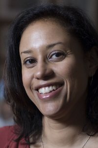 Associate Professor of Psychology Krista Aronson poses in Ladd Library