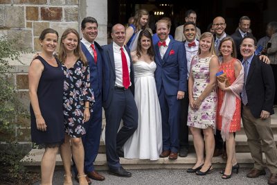 Bates alumni Elizabeth Merrill '00 and Lawson Rudasill '00 were married in the Bates College Chapel, with a "first look" and Ketubah (marriage contract) signing at Lake Andrews, followed by a cocktail hour in Commons' Fireplace Lounge, and a reception in Pettengill Hall's Perry Atrium.

The ceremony officiants were Cynthia Link  '00 and Ed Pauker '00.