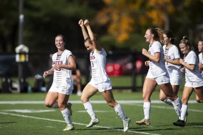 Bates women soccer defeats Tufts 2-1 at Bates on October 15, 2022. (Theophil Syslo | Bates College)