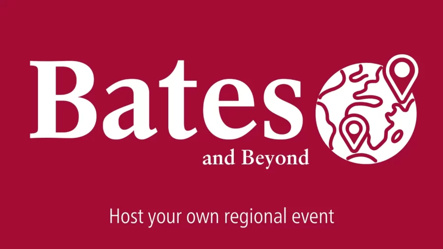 Bates and Beyond logo which includes a map with markers on it, indicating the broad locations of our alumni body.