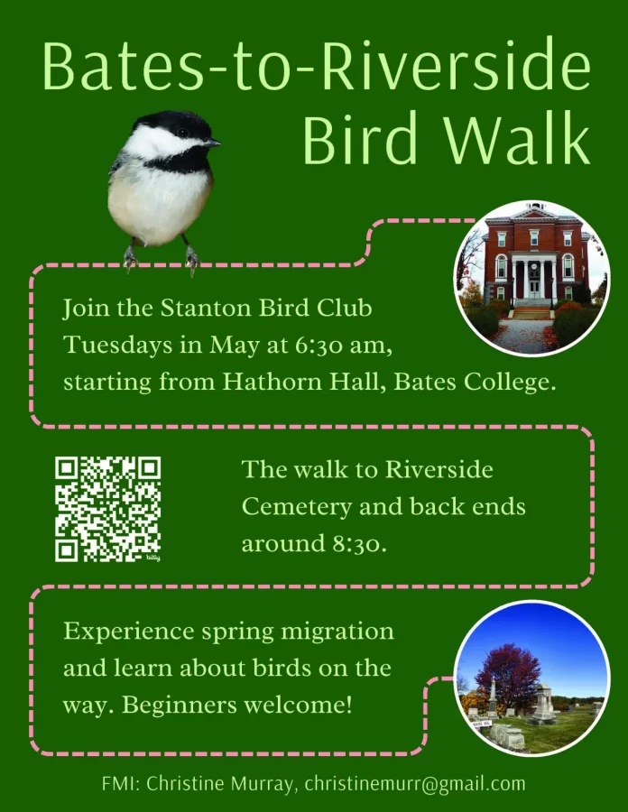 The first week of the annual Bates-to-Riverside Cemetery&nbsp;Bird Walks&nbsp;starts Tuesday, May 5. Beginners welcome!



Join us&hellip;