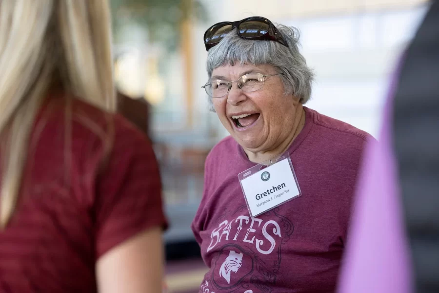 Back to Bates Weekend at a variety of locations on campus, including Pettengill Hall, where Bates alumni were honored with an awards presentation and a dessert reception, the registration desk in the Library Well, and the Bardwell Street Tent, where seniors over 21 and alumni enjoyed a beer garden and food.

Bates defeated Bowdoin 21-14 at the Alumni Big Game Saturday, today, Oct. 15, 2022, and the Garcelon Field crowd went wild.