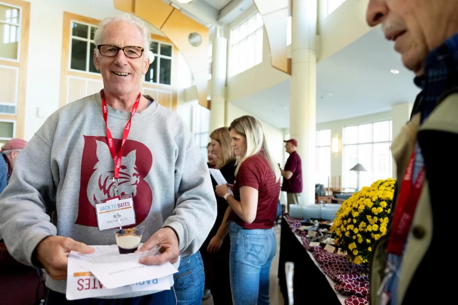 Back to Bates Weekend at a variety of locations on campus, including Pettengill Hall, where Bates alumni were honored with an awards presentation and a dessert reception, the registration desk in the Library Well, and the Bardwell Street Tent, where seniors over 21 and alumni enjoyed a beer garden and food.

Bates defeated Bowdoin 21-14 at the Alumni Big Game Saturday, today, Oct. 15, 2022, and the Garcelon Field crowd went wild.