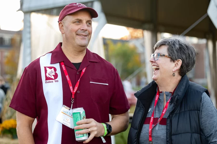 Back to Bates Weekend at a variety of locations on campus, including Pettengill Hall, where Bates alumni were honored with an awards presentation and a dessert reception, the registration desk in the Library Well, and the Bardwell Street Tent, where seniors over 21 and alumni enjoyed a beer garden and food.

Bates defeated Bowdoin 21-14 at the Alumni Big Game Saturday, today, Oct. 15, 2022, and the Garcelon Field crowd went wild.