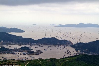 Hundreds of fishing vessels in the East China Sea.