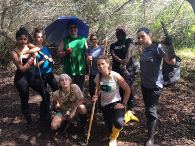 One group preparing to dig up the grass