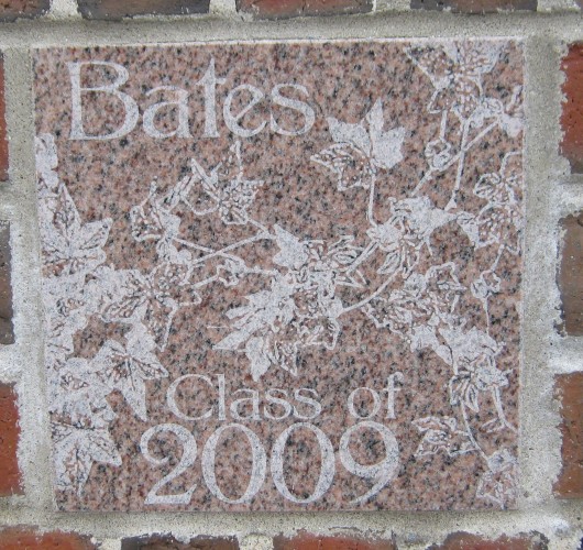 The 2009 ivy stone is on the Alumni Walk side of Pettengill