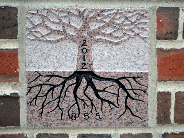 The 2012 ivy stone is on the Alumni Walk side of Pettengill