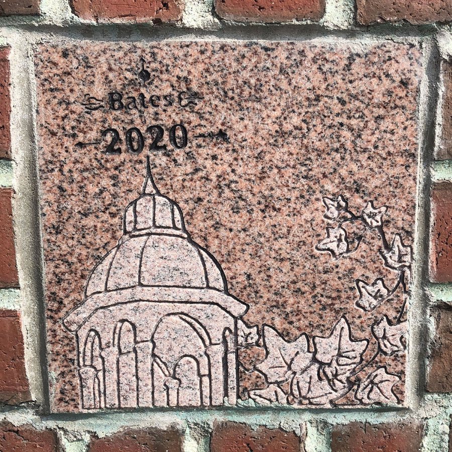 The 2020 ivy stone is on the Alumni Walk side of Pettengill