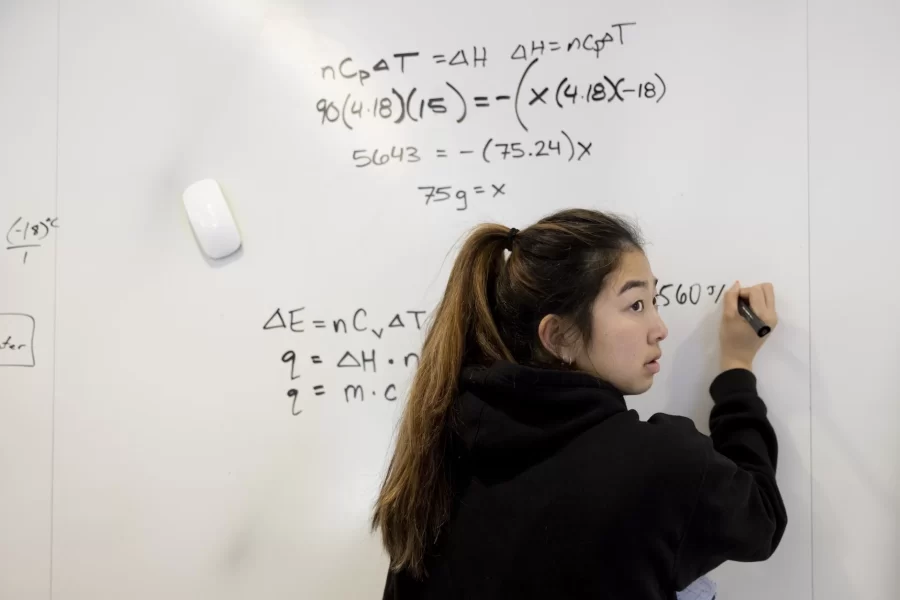 Assistant Professor of Chemistry Geneva Laurita teaches CHEM 108A - Chemical Reactivity/Lab on Monday, Jan. 30, 2023.
A continuation of CHEM 107A. Major topics include thermodynamics, kinetics, equilibrium, acid/base behavior, and electrochemistry. Laboratory: three hours per week.