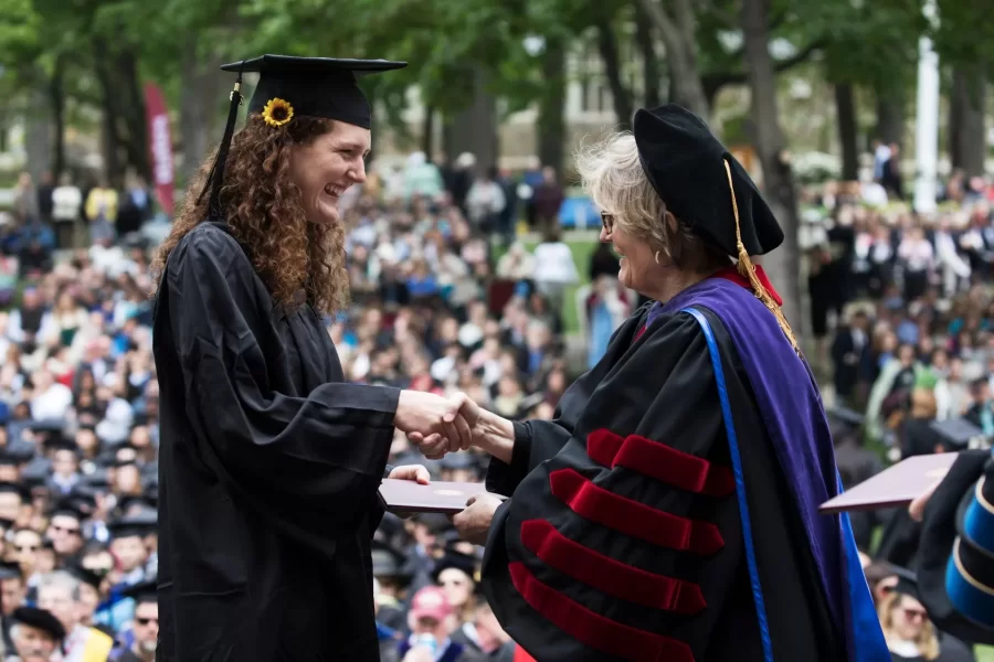 Spencer congratulates Nell Houde '18 at Commencement 2018.