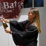 Scenes from Commencement Day, May 31, 2020. Anna Glass '20 of Wilton, Maine, celebrates at home with her parents, Marc and Wendy Glass .@berglicht