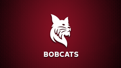 White Bates Bobcat over garnet background