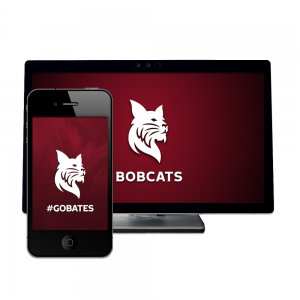 Mobile phone and desktop computer monitor with Bates Bobcats wallpaper