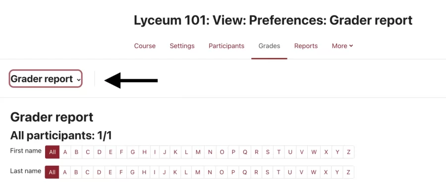 The Grades drop-down menu.