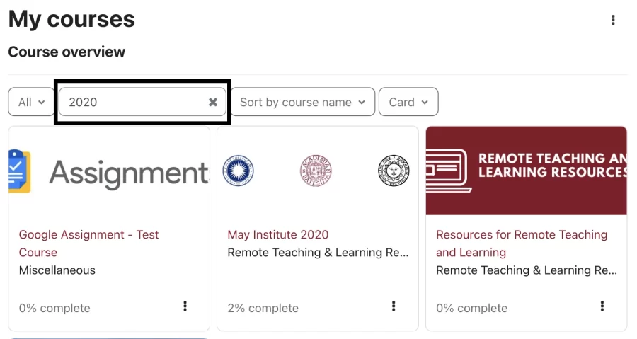 A sample search of courses.