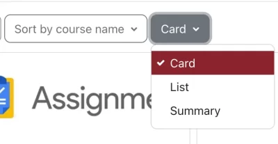 A closeup of the course overview "alternate view" menu options.