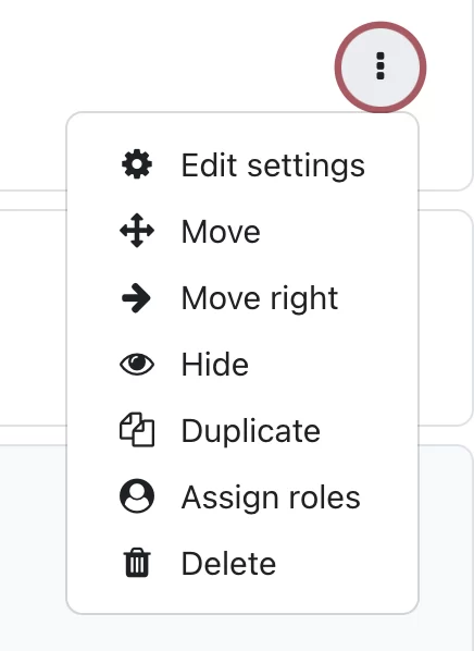The Edit Settings menu for a course item.