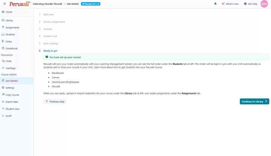 Perusall Basic Settings Review Completed Screenshot