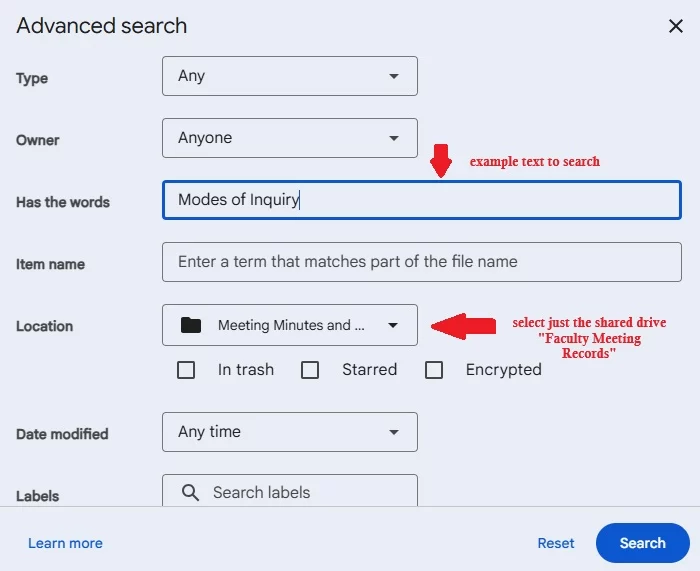 Another screenshot of Advanced Searching