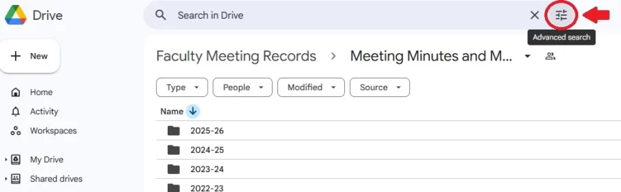 Screenshot of Advanced Searching