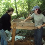 Fiona Robins working at an archeological dig at the Mohonk Preserve