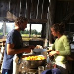 Matt Mosca cutting peaches at King Hill Farm