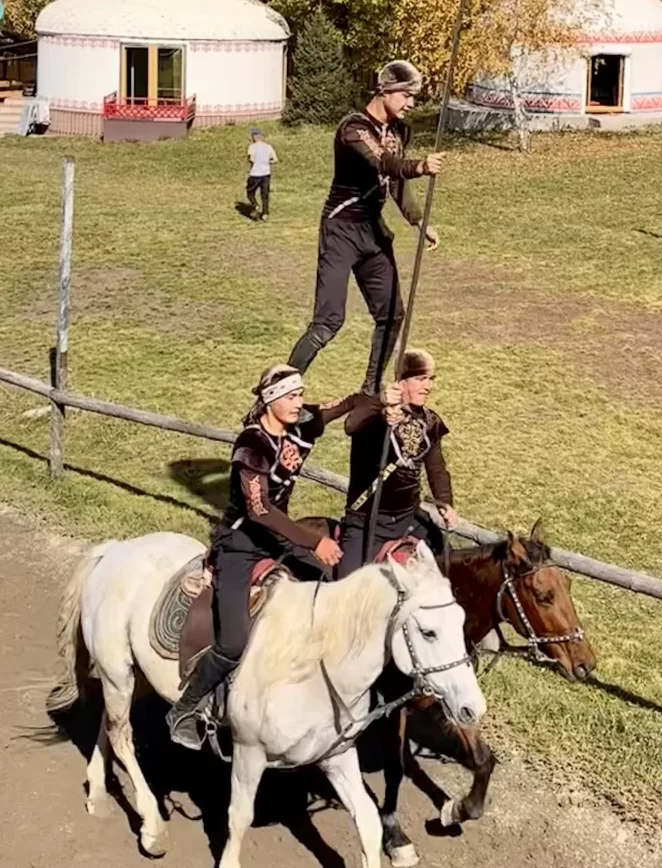 Watching a horsemanship show in the Гунны-этноаул (“Gunny” ethnic village). Kazakh horsemanship is a major part of the culture, as they were formerly a nomadic people. (Photo: Olivia Smith)