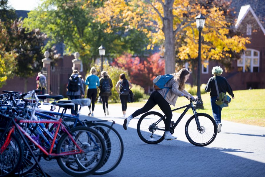 The Bates campus shows off fall colors on the mid-day on Oct. 15, 2019.