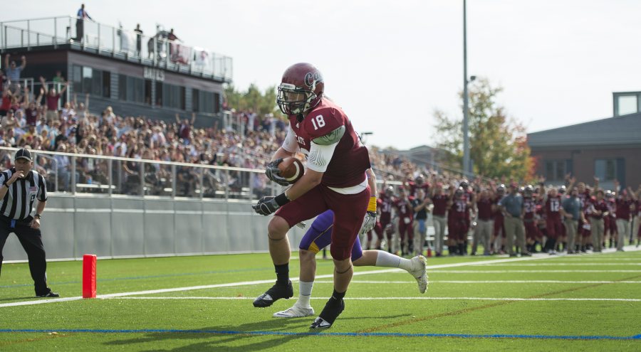 "Unlike a lot of football fields, there's no track around Garcelon. At Bates, that puts fans a lot closer to the action than they would be at most schools in the conference." — Mark Harriman, head coach, football (Mike Bradley/Bates College)