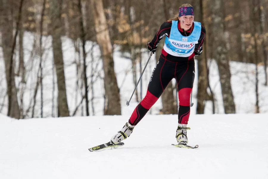 Bates Nordic ski team competing in women's 5K/men's 10K freestyle races at St. Lawrence Carnival, Mt. Van Hoevenburg, Lake Placid, New York, on Jan, 20, 2017. Photos by Dennis Curran/EISA