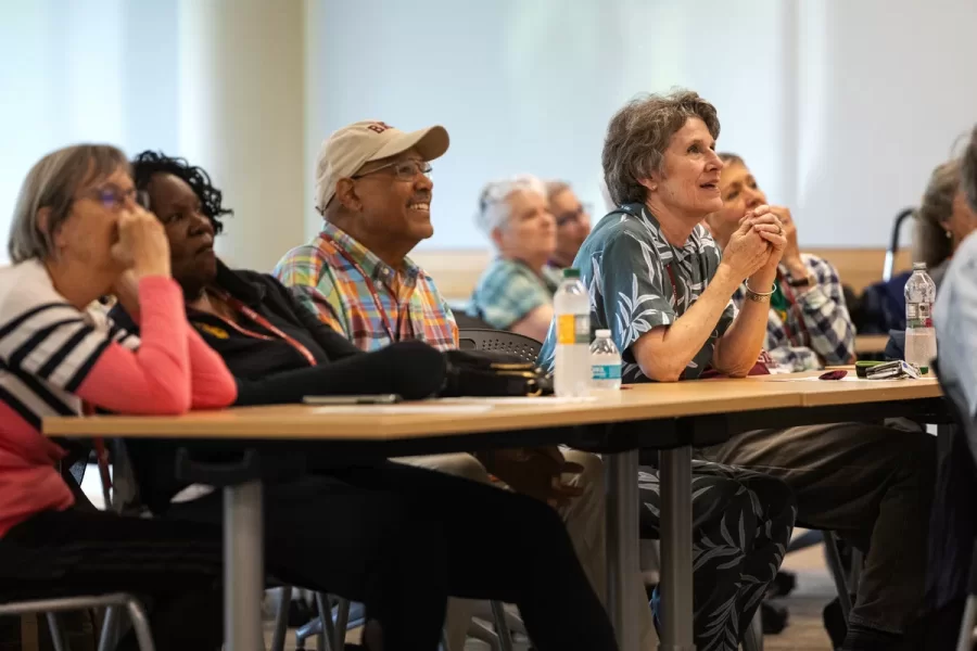 Moments from event “The Wonders of Wandering” in Pettengill Hall, Keck Classroom (G52), during Reunion on June 6, 2025.(Theophil Syslo | Bates College)