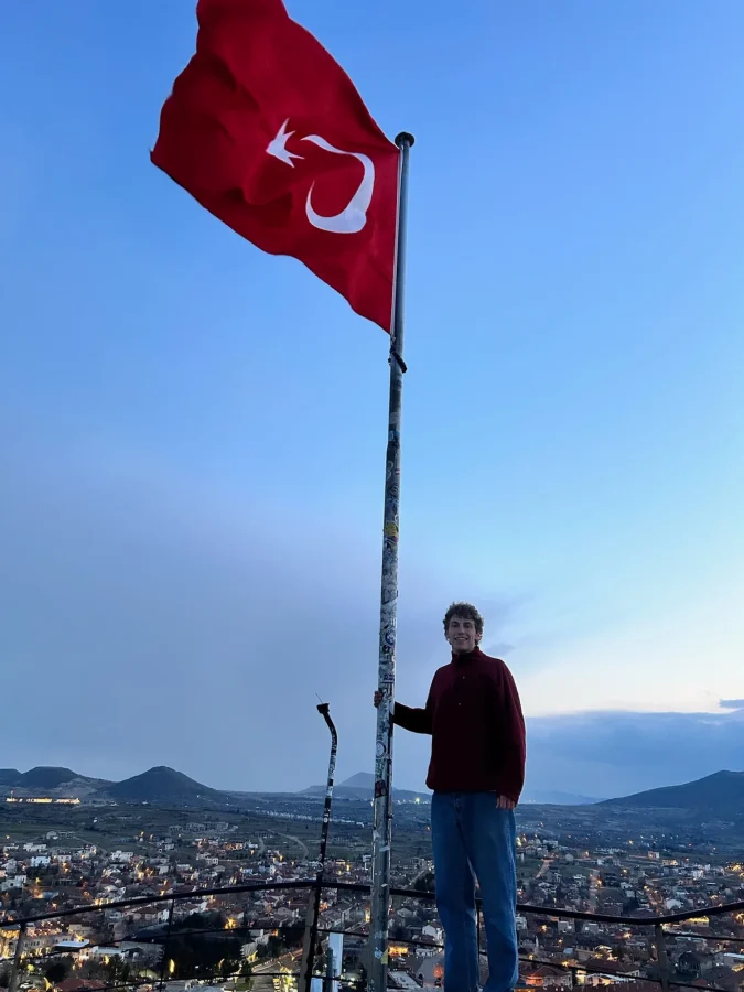 student holding a flag in Turkey