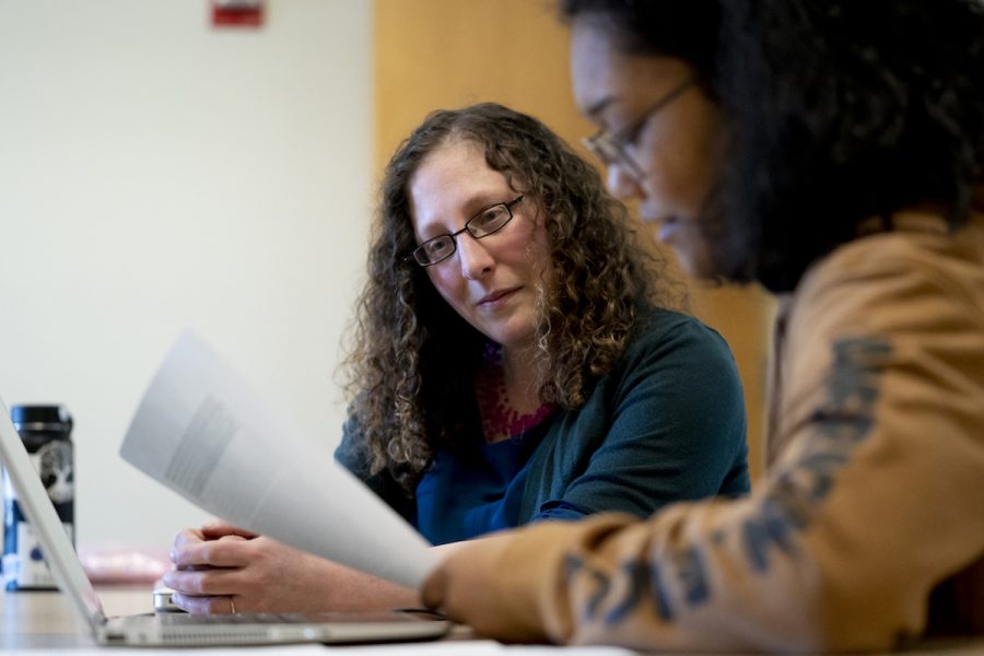 Caroline Shaw with student in classroom