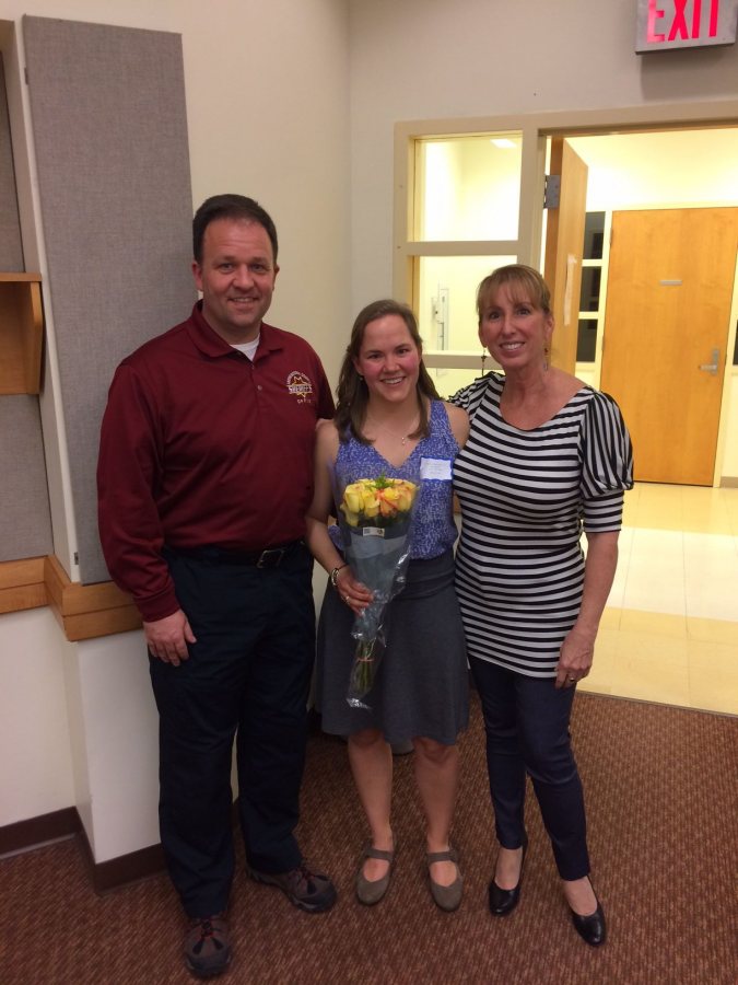 Katie Stevenson '17, with Catherine Ryder Executive Director of Tri-County Mental Health Services, and Androscoggin County Sheriff Eric Samson. Katie researched rates of mental illness among individuals incarcerated in the Androscoggin County Jail. 