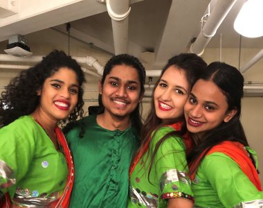 The leadership of the Bollywood Dance Team who performed at Lewiston Middle School, (right to left) Kayleigh McLean ‘19, Fahim Khan, ‘20, Anjali Thomke ‘19, and Sukanya. Shukla ‘20