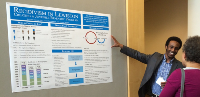 Ahmed Sheikh '17, discusses research on re-entry programs for juveniles in the Maine correctional system, conducted to support an initiative by Maine Immigrant and Refugee Services (MIRS).