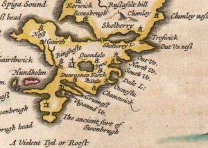 Broo ("Brow", center) in 1654 (Blaue & Blaue 1654).