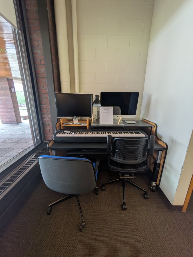 piano keyboard, computer, pre-amp