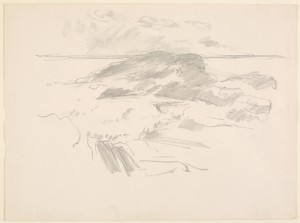 Marsden Hartley, [Maine Coast, Sea and Rocks], ca. 1938-43, graphite on beige paper, 7 1/2 x 11 in., Marsden Hartley Memorial Collection, Gift of Norma Berger, 1955.1.88