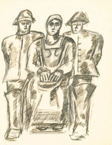 Marsden Hartley, [Study for The Lost Felice], ca. 1938, black and brown ink with graphite under-drawing on beige paper, 10 3/8 x 7 7/8 in., Marsden Hartley Memorial Collection, Gift of Norma Berger, 1955.1.44