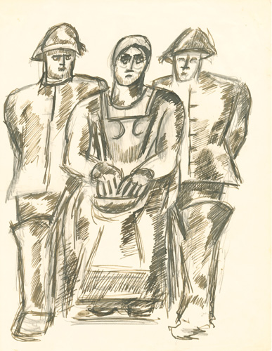 Marsden Hartley, [Study for The Lost Felice], ca. 1938, black and brown ink with graphite under drawing on paper, 10 3/8 x 7 7/8 inches