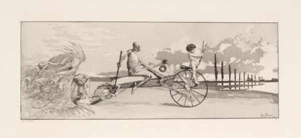 Max Klinger, Amor, God und Jenseits (Cupid, Death and the Beyond), 1881, etching and aquatint, 24 5/8 x 17 7/8 in.