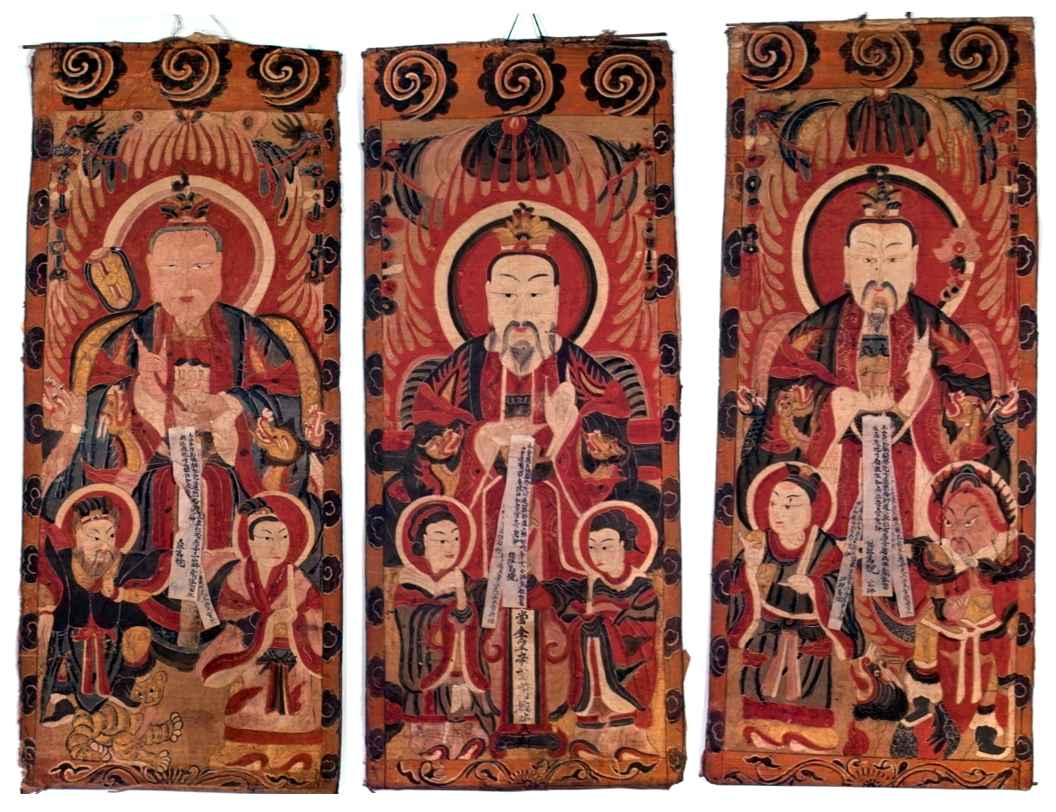 Yao, Three Pure Ones, from a set of 17 Daoist Shaman Scroll Paintings, 1845, Ca. 44 x 18 inches each 