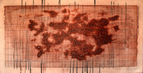 Douglas Welsh, Untitled, 2014, Oil, graphite and hair on wood board, 48" x 24"