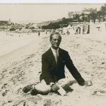 Photographer unknown, Beach in Cannes (Marsden Hartley), 1925, gelatin silver print, 3 1/2 x 5 9/16 inches, Bates College Museum of Art, Marsden Hartley Memorial Collection, Gift of Norma Berger, 1955.1.173.s