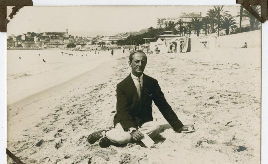 Unknown Artist, Beach in Cannes (Marsden Hartley), 1925, gelatin silver print, 3 1/2 x 5 9/16 in., Bates College Museum of Art, Marsden Hartley Memorial Collection, Gift of Norma Berger, 1955.1.173.s