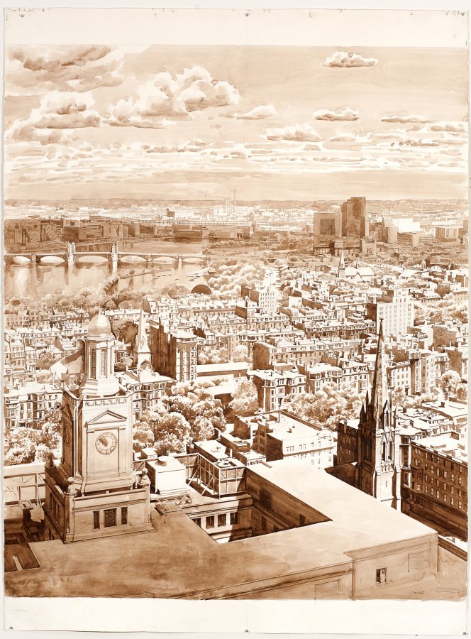 Joel Babb, Study for New England Towers, 2001, graphite, ink and wash, Museum purchase with the Robert A. and Minna F. Johnson Art Acquisition Fund, 2009.12.1